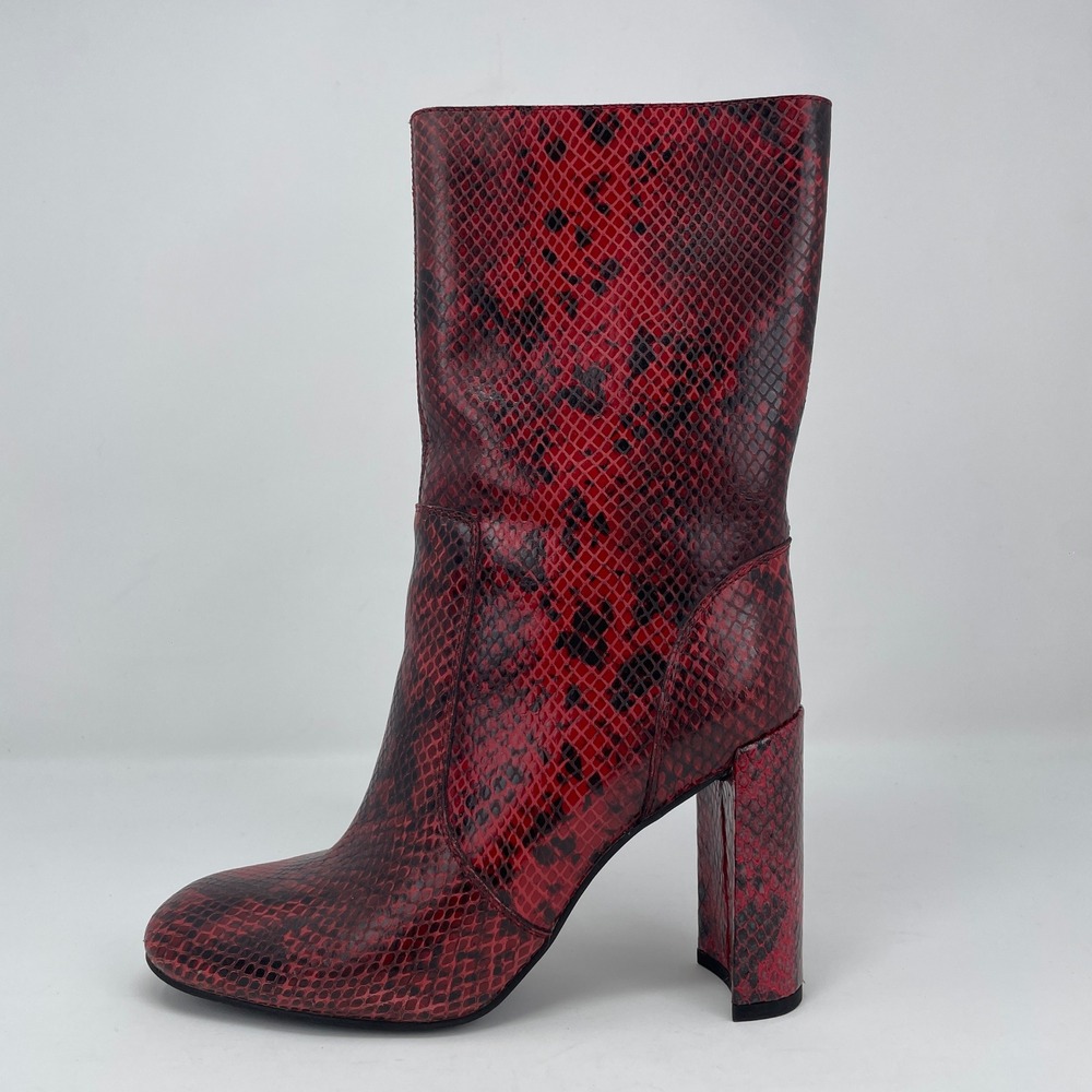 Jeffrey Campbell Exotic Red Snakeskin Embossed Square Toe Block Heel Boots Wmn 6